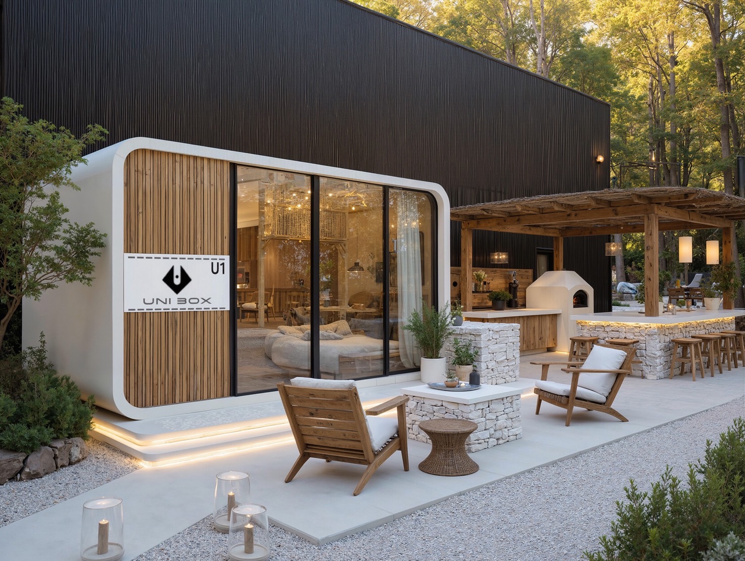 UNIBOX 山間設置事例 - 自然環境に調和した白いモダンデザイン